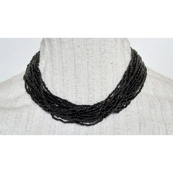 20 Strand Black Seed Bead Waterfall Necklace 16 in - Picture 1 of 7